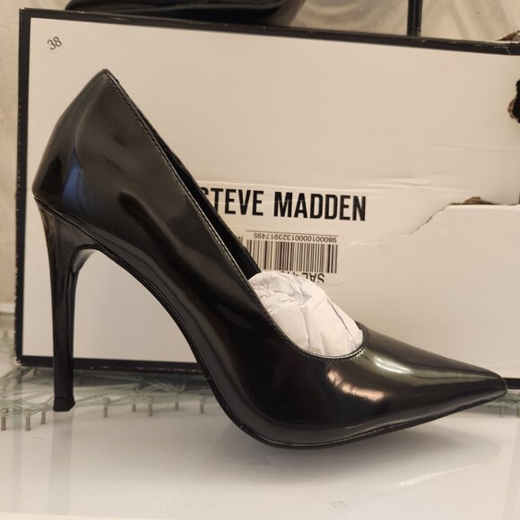 Steve Madden "Reya" Black Box Black Leather Patent Heels. NIB. Size 6.5 - Picture 3 of 12